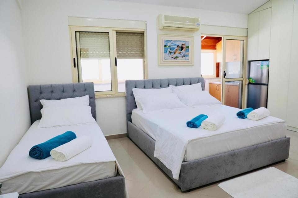 Bed, Bedroom, heating, towels, air conditioner