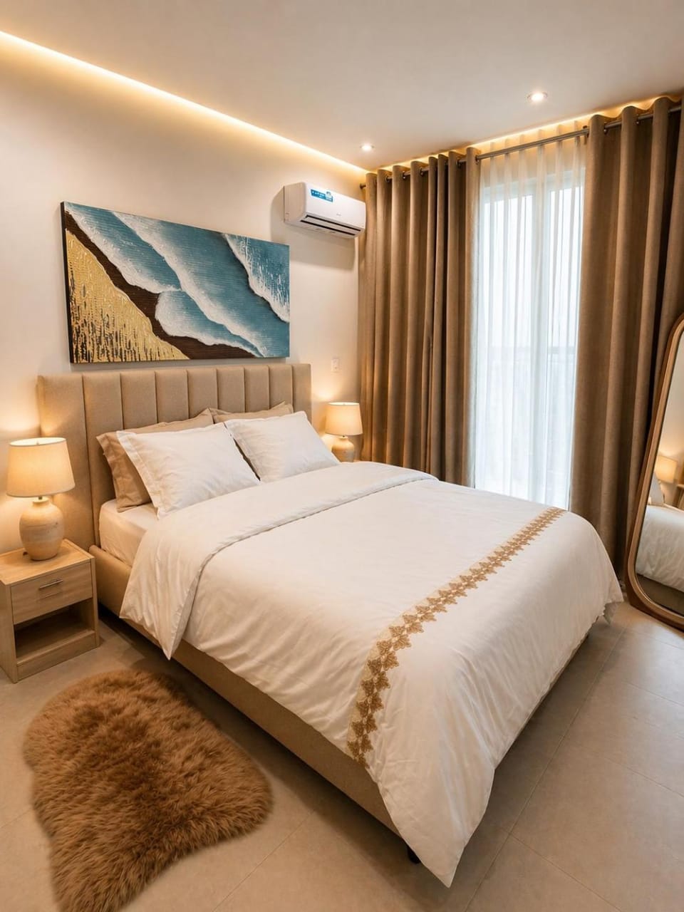 Bed, Photo of the whole room, Bedroom, air conditioner