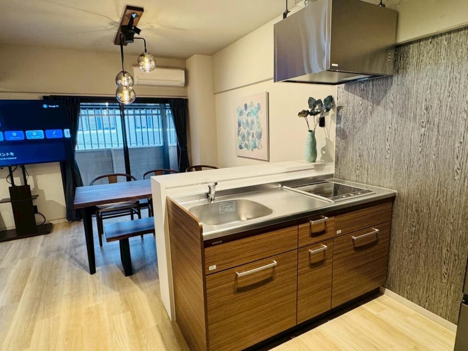 Kitchen or kitchenette, stove