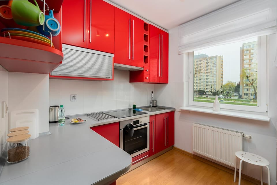 Kitchen or kitchenette, stove