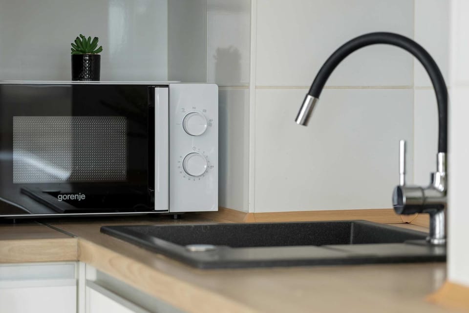 Kitchen or kitchenette, microwave