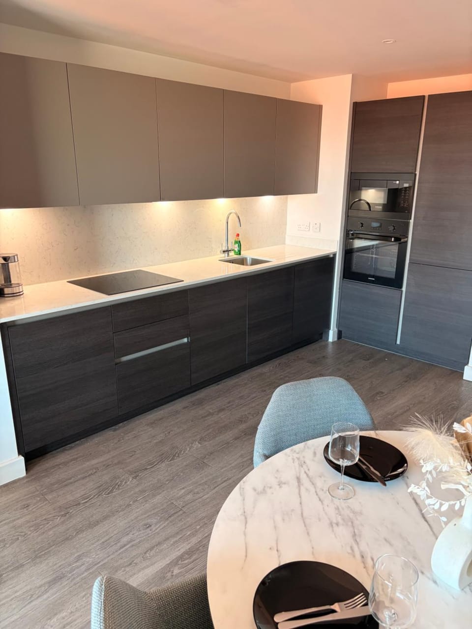 Kitchen or kitchenette, stove