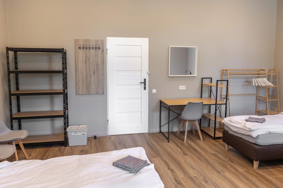 Bed, wardrobe