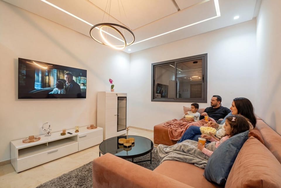 People, TV and multimedia, Living room, Seating area, group of guests, Family