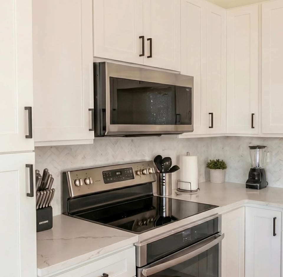 Kitchen or kitchenette, oven, stove, toaster