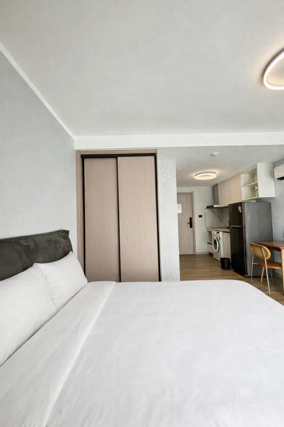 Bed, wardrobe