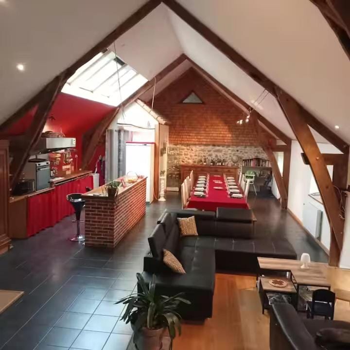 Kitchen or kitchenette, Living room, Dining area, stove