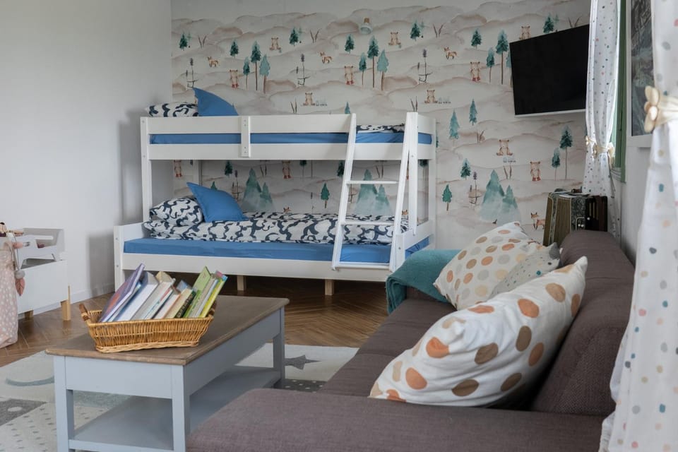 Communal lounge/ TV room, Bed, TV and multimedia, Living room, Photo of the whole room, Seating area, Evening entertainment, Bedroom, children, children, children, bunk bed