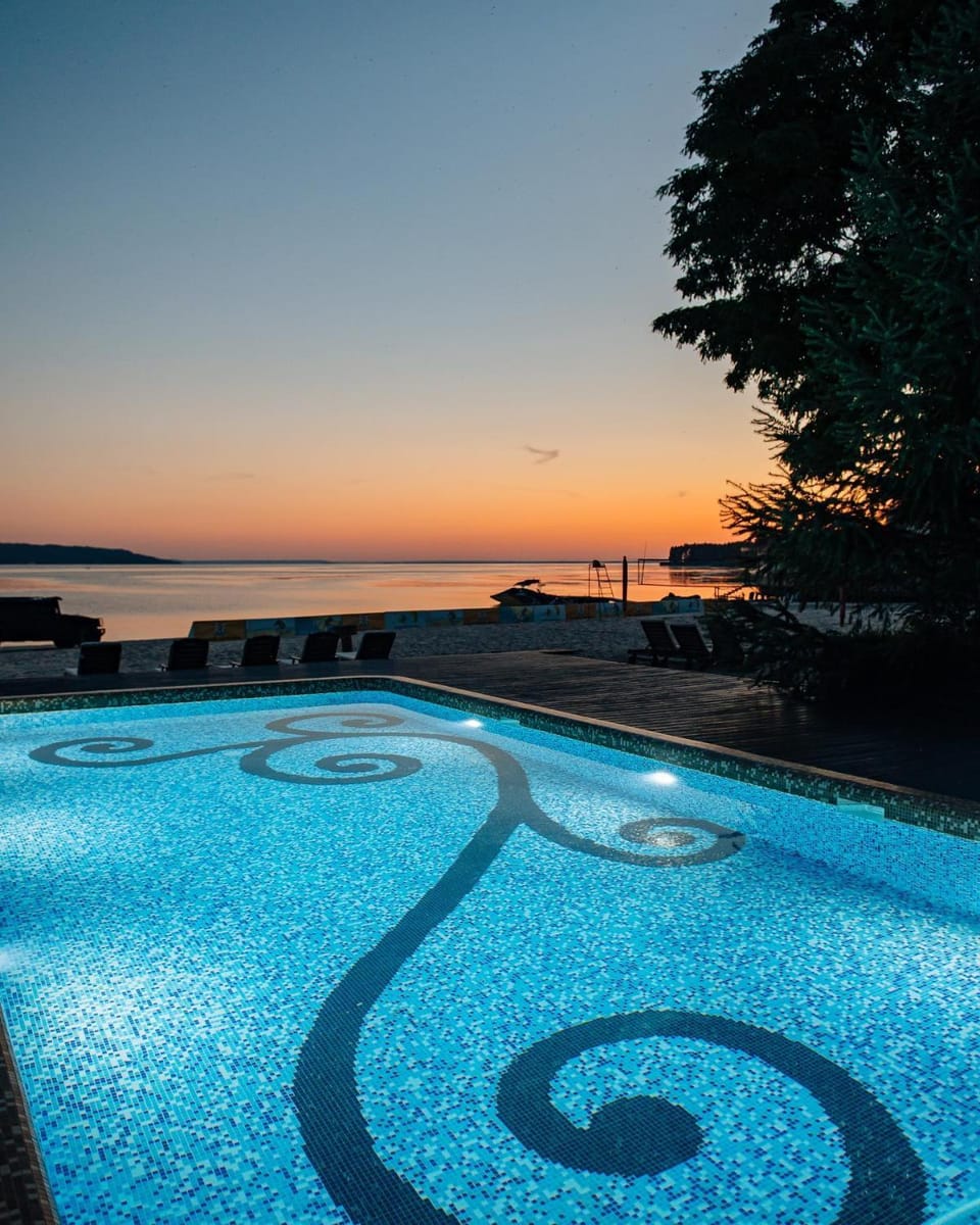 Natural landscape, Swimming pool, Sunset