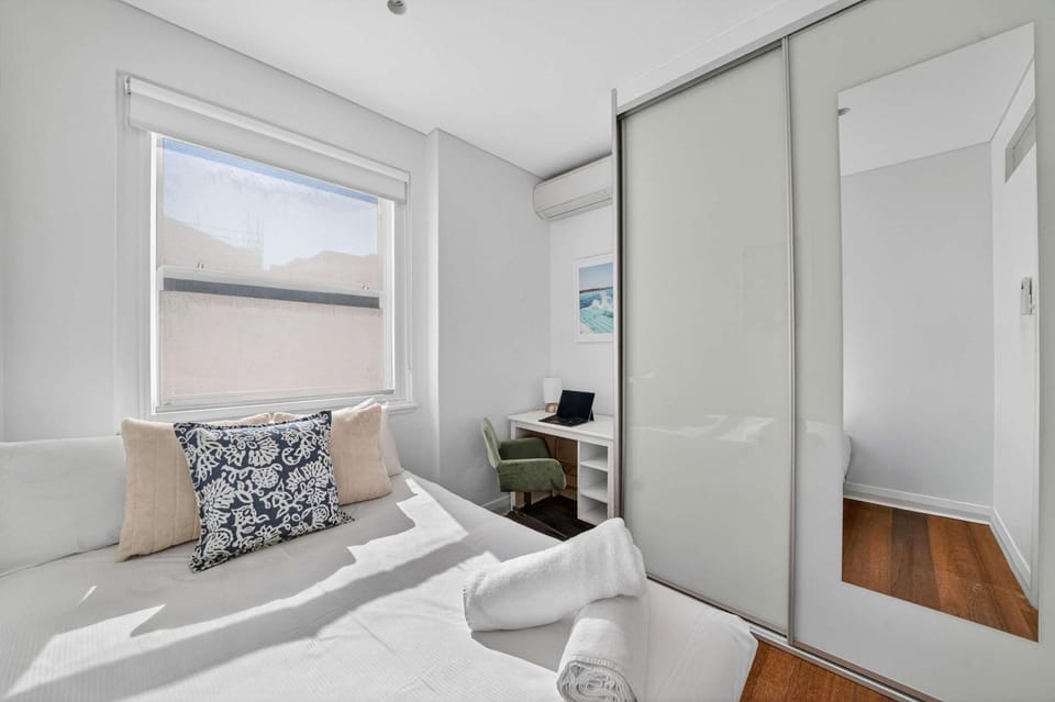 Bed, wardrobe