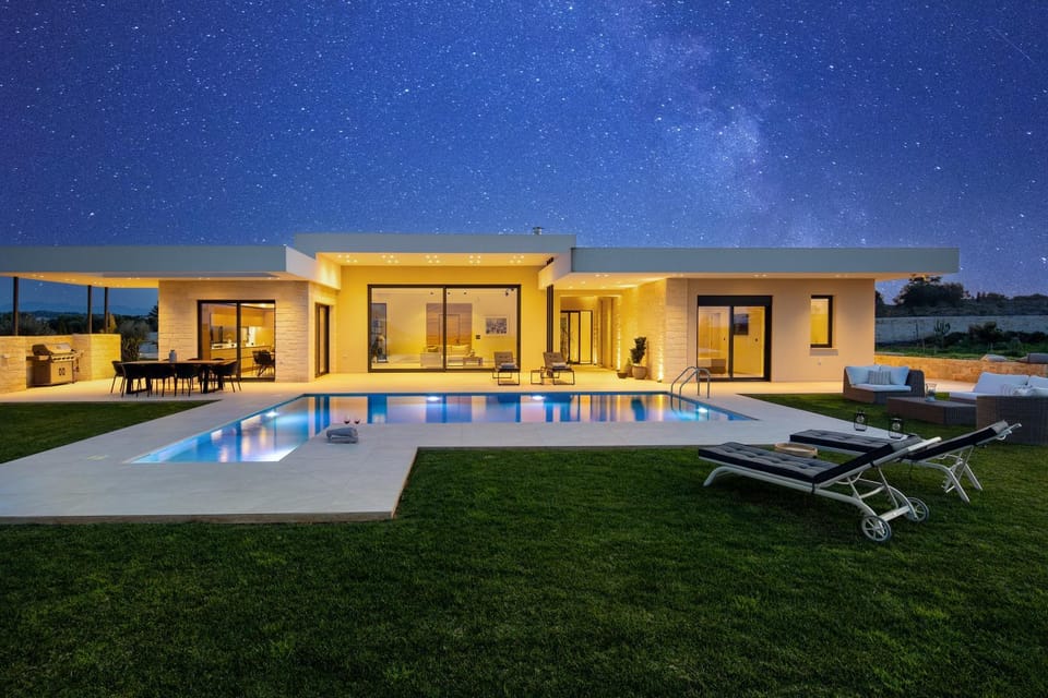 Night, Garden, Pool view, sunbed