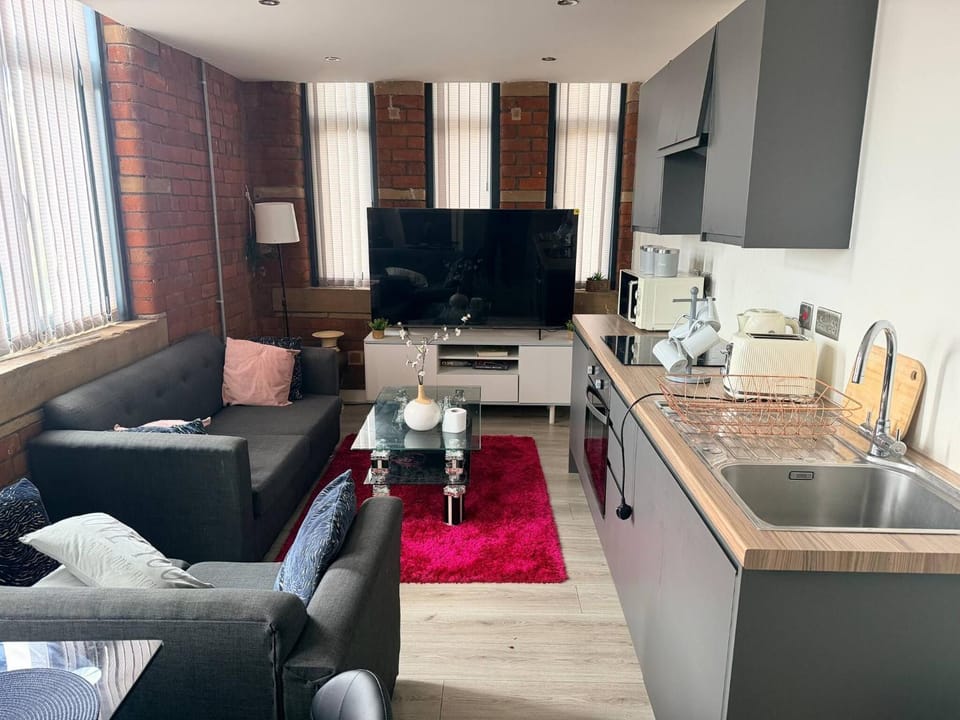 Living room, kitchen