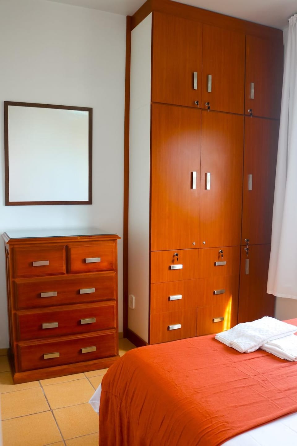 Bed, wardrobe