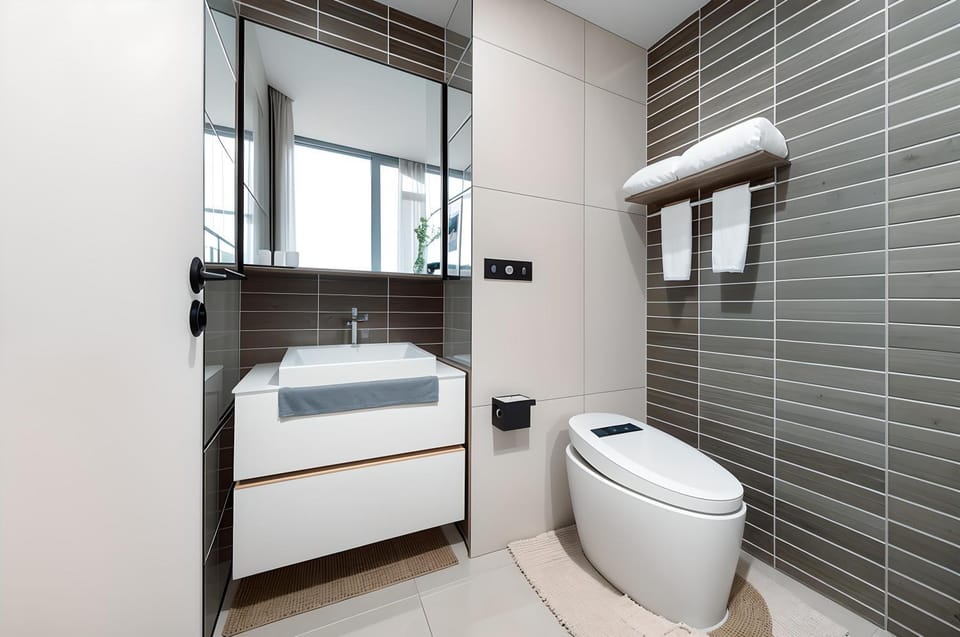 Toilet, Day, Bathroom, Decorative detail, towels