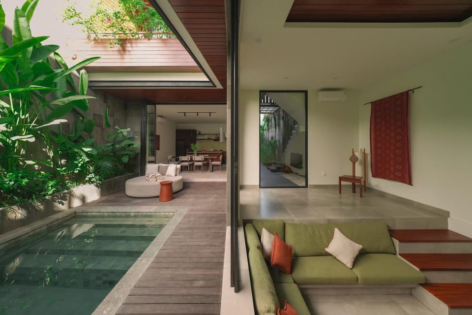 Patio, Living room, Seating area, Pool view, Swimming pool, sunbed