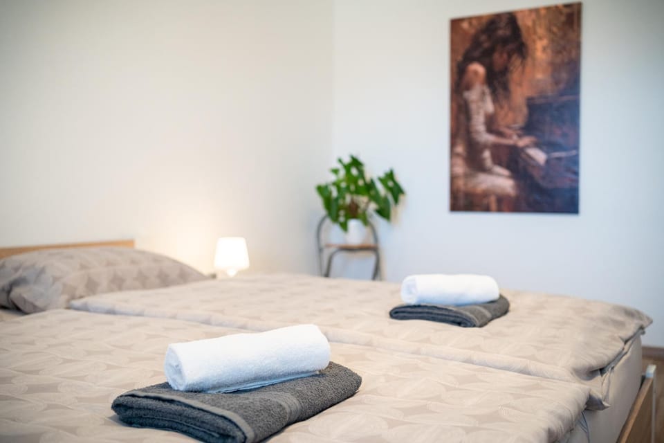 Bed, Photo of the whole room, Bedroom, towels
