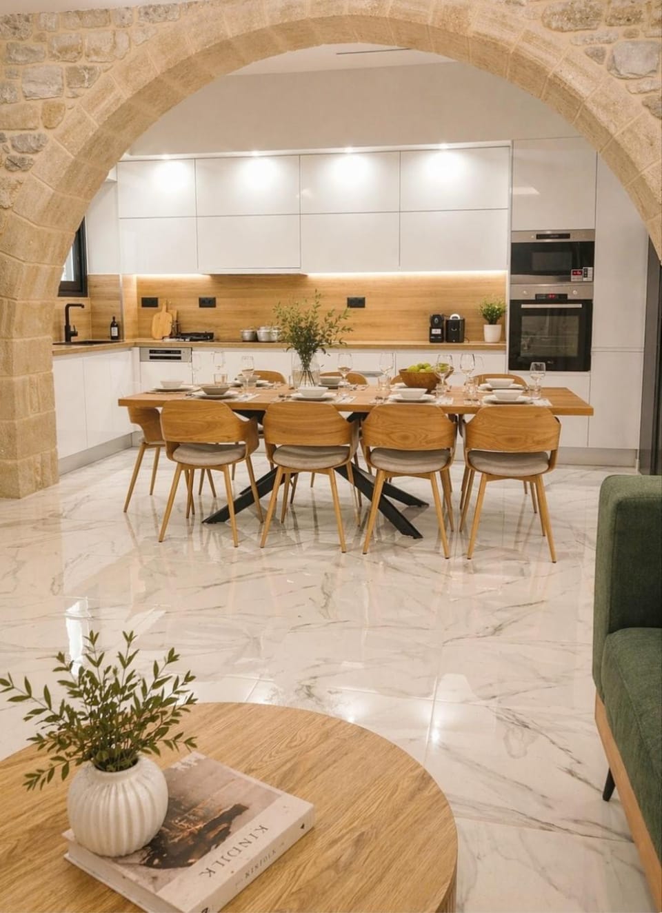 Kitchen or kitchenette, Seating area, Dining area, Food, oven, stove