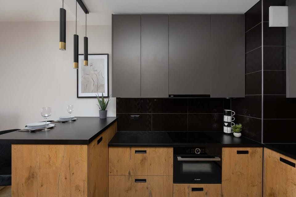 Kitchen or kitchenette, stove