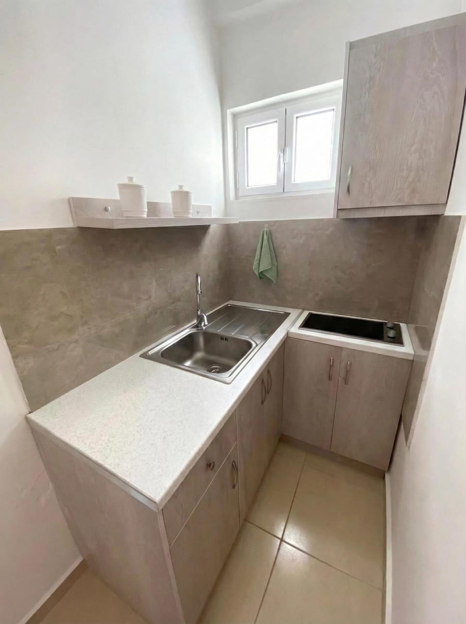 Kitchen or kitchenette, stove