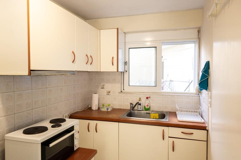 Kitchen or kitchenette, stove