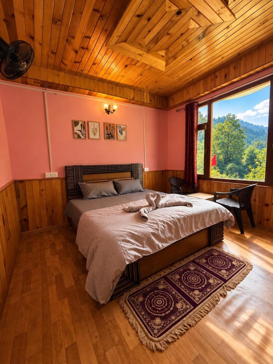 Bed, Bedroom, Mountain view, towels