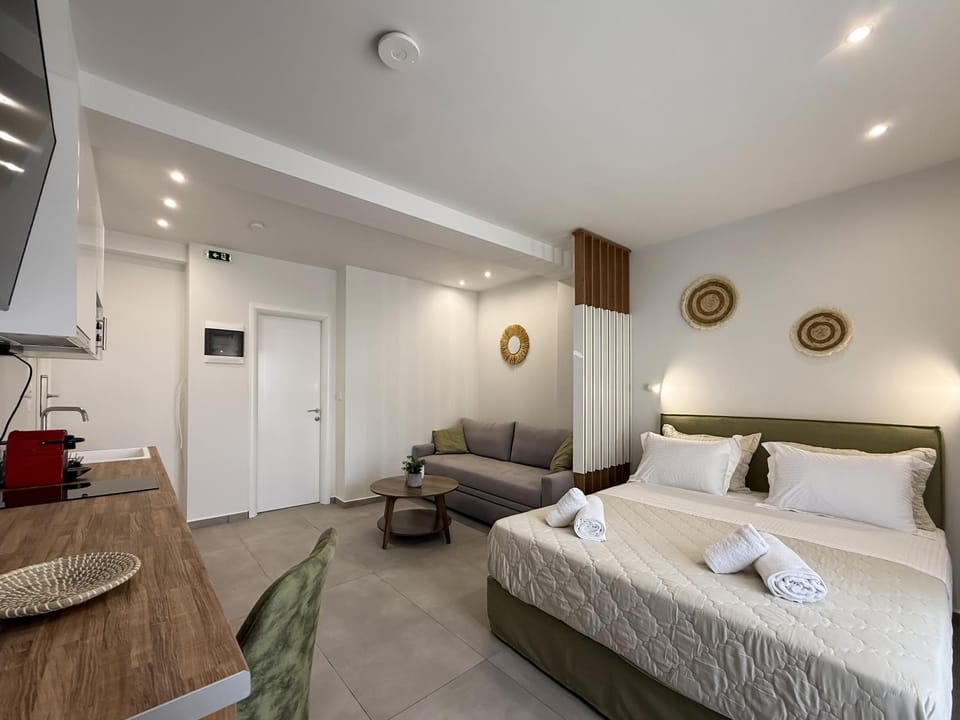 Bed, Living room, Photo of the whole room, Bedroom, towels