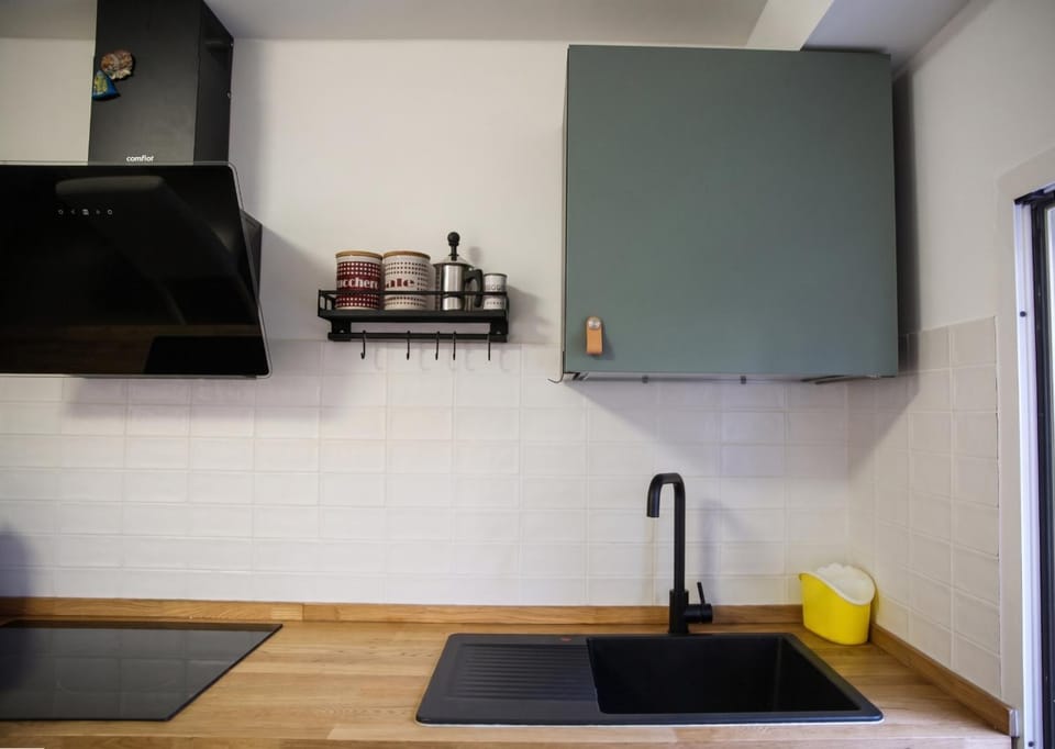 Kitchen or kitchenette, stove