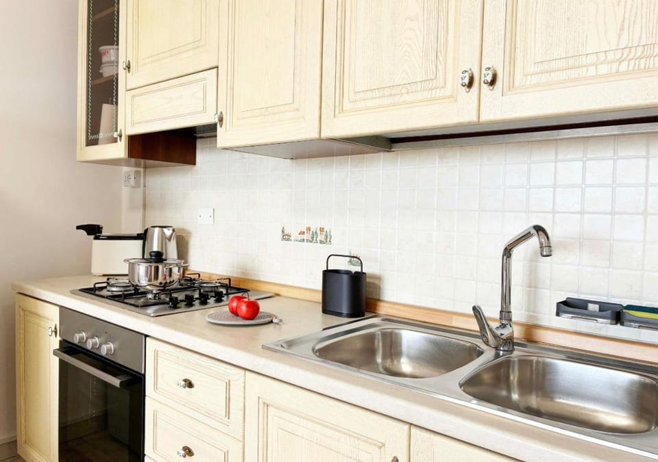 Kitchen or kitchenette, stove