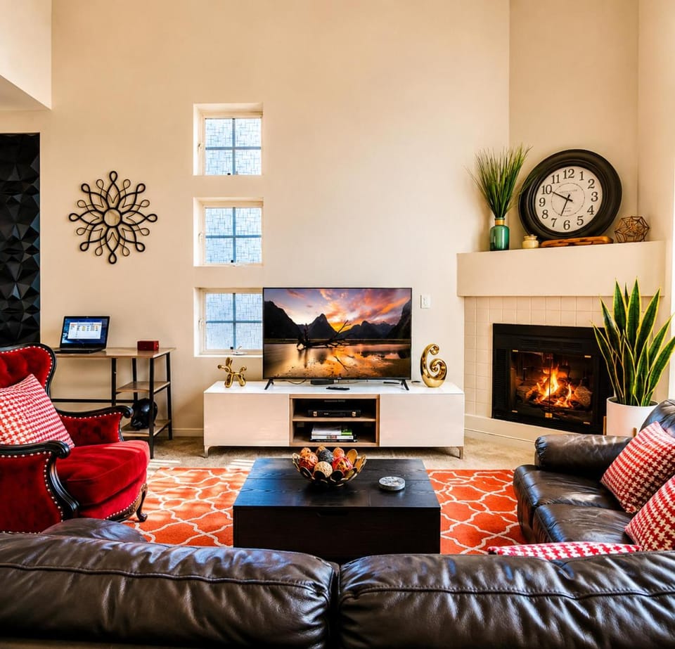 TV and multimedia, Living room, Family, fireplace