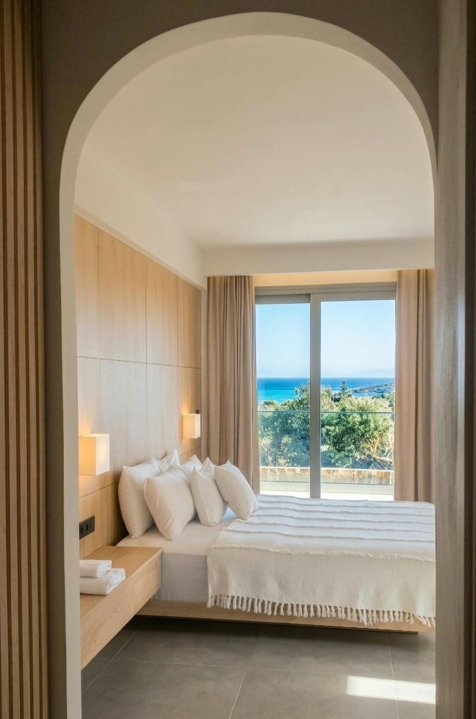 Bed, Natural landscape, Photo of the whole room, Bedroom, Sea view