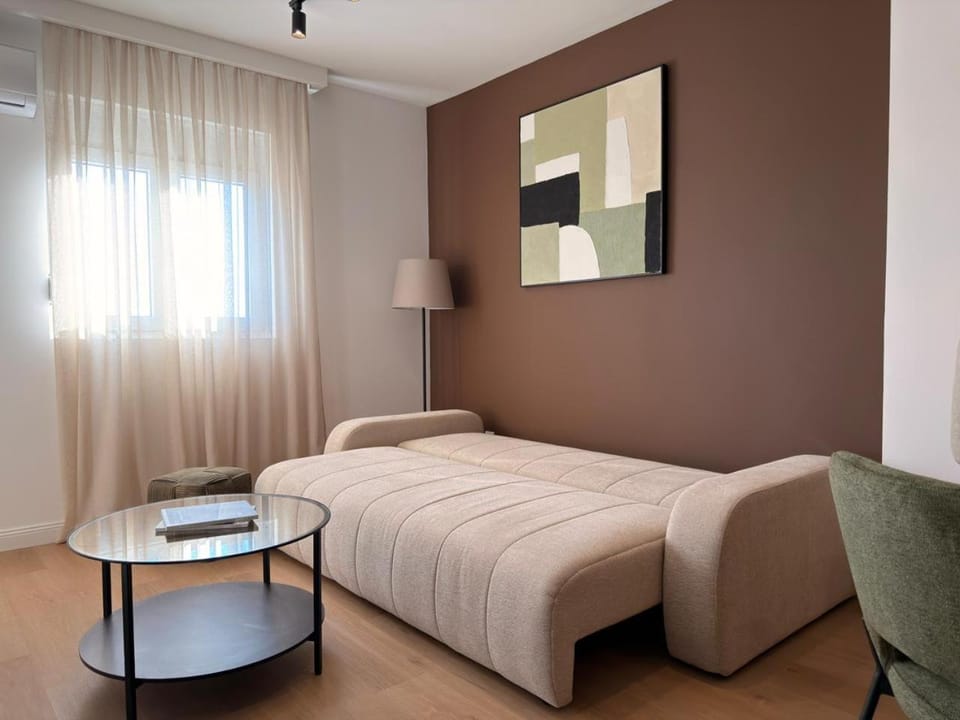 Bed, Living room, Seating area