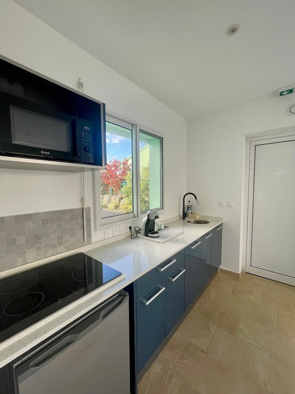 Kitchen or kitchenette, stove