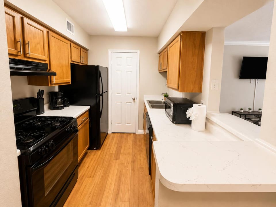 Kitchen or kitchenette, stove