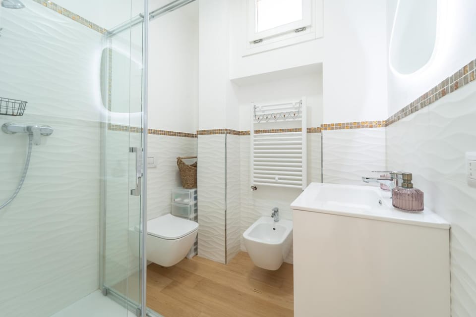 Shower, Toilet, bidet, towels