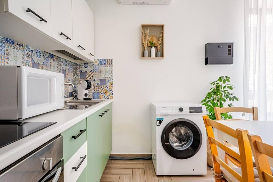 Decorative detail, microwave, stove, laundry