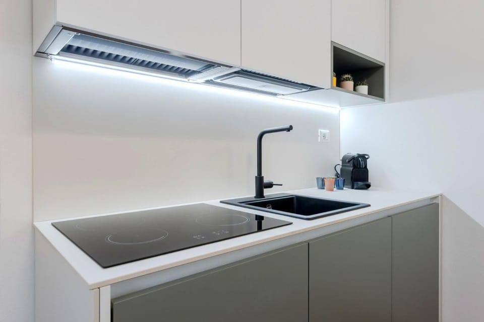 Kitchen or kitchenette, stove