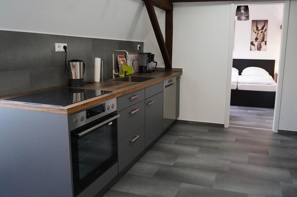 Coffee/tea facilities, Kitchen or kitchenette, stove