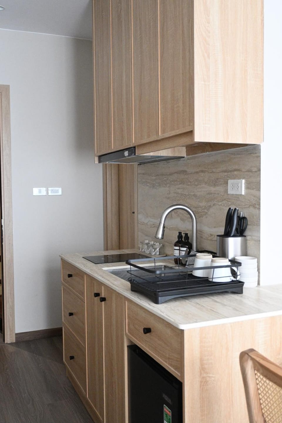Kitchen or kitchenette, stove