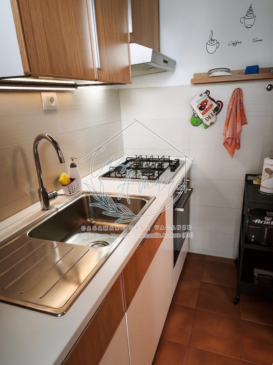 Kitchen or kitchenette, stove