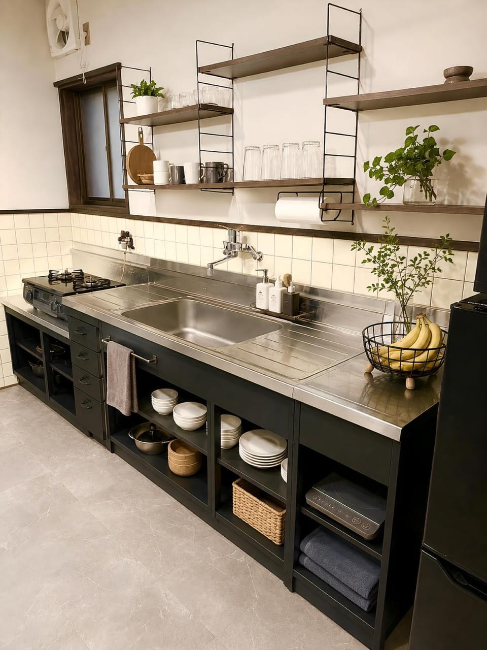 Kitchen or kitchenette, stove