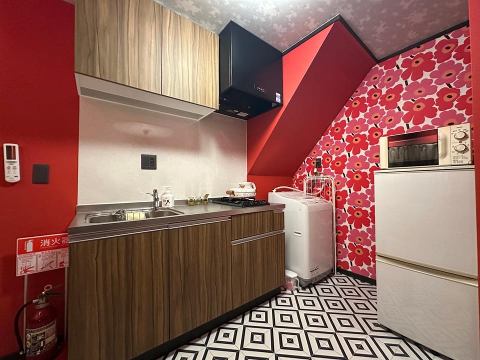 Kitchen or kitchenette, stove