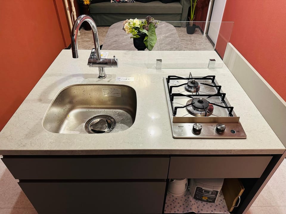 Kitchen or kitchenette, stove