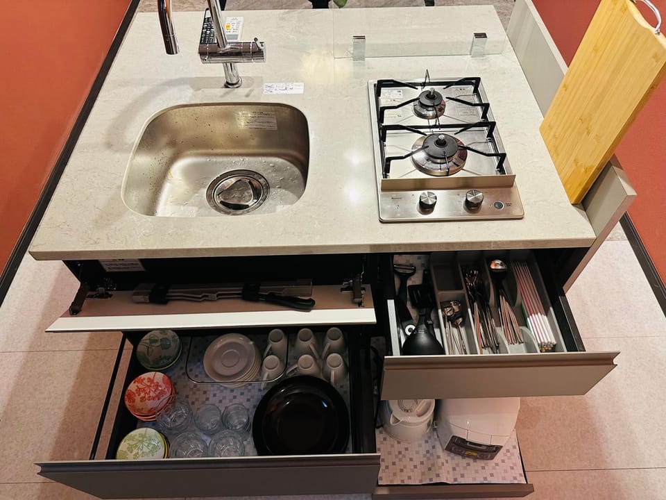 Kitchen or kitchenette, stove