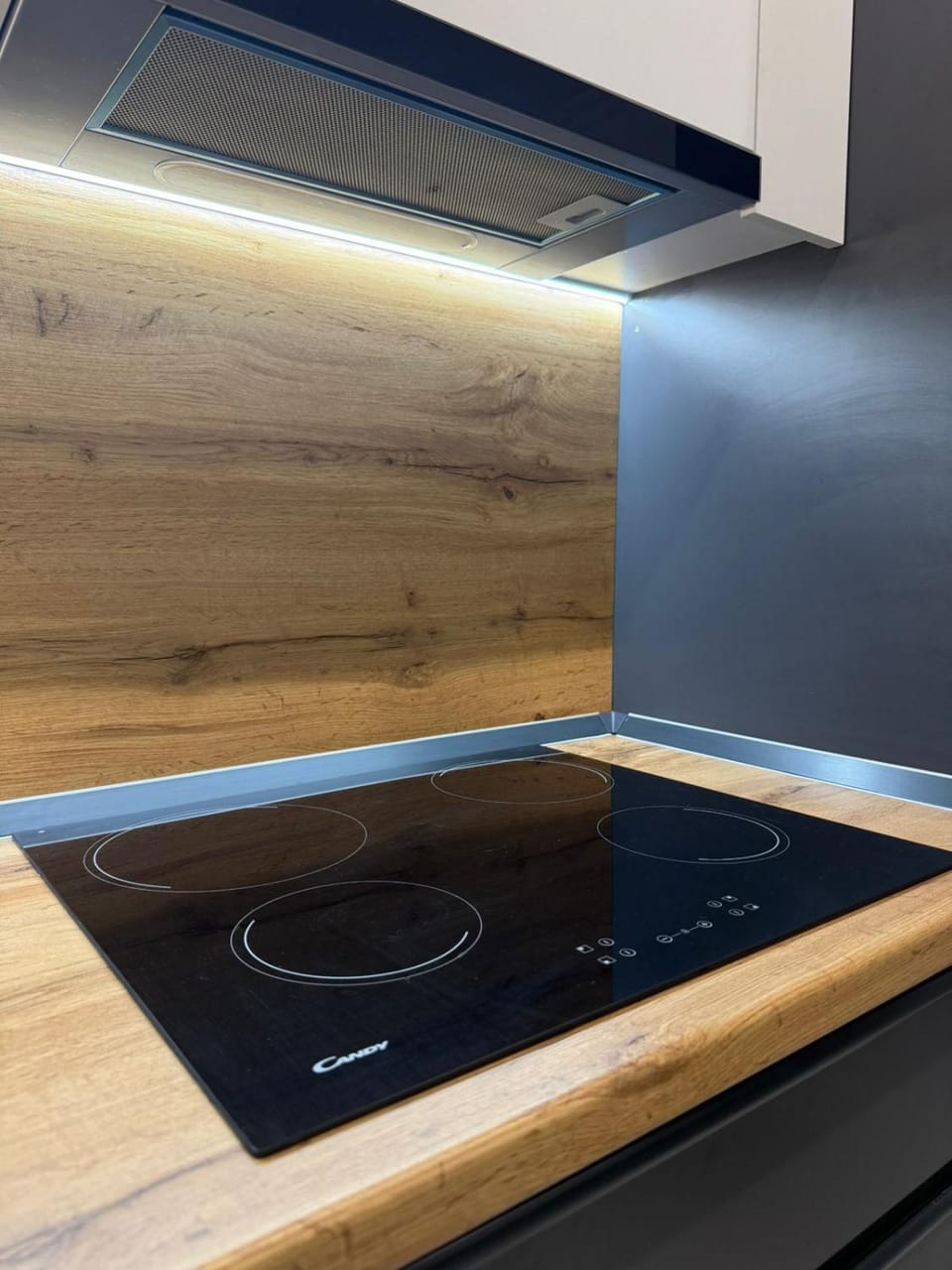 Kitchen or kitchenette, stove