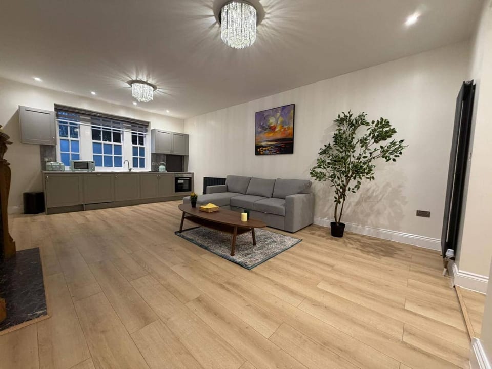 Kitchen or kitchenette, Living room, Seating area, microwave, oven, stove