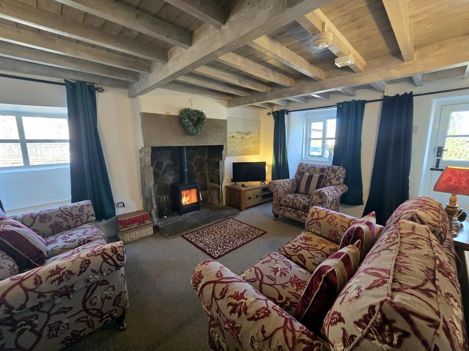 Seating area, fireplace