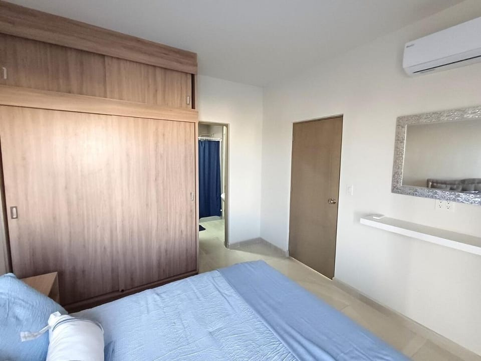 Bed, Photo of the whole room, Bedroom, towels, wardrobe, air conditioner