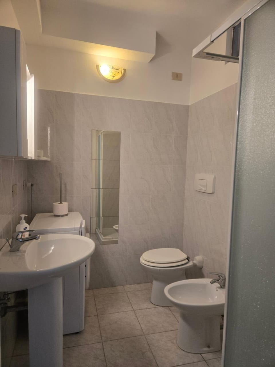 Shower, Toilet, bidet, towels
