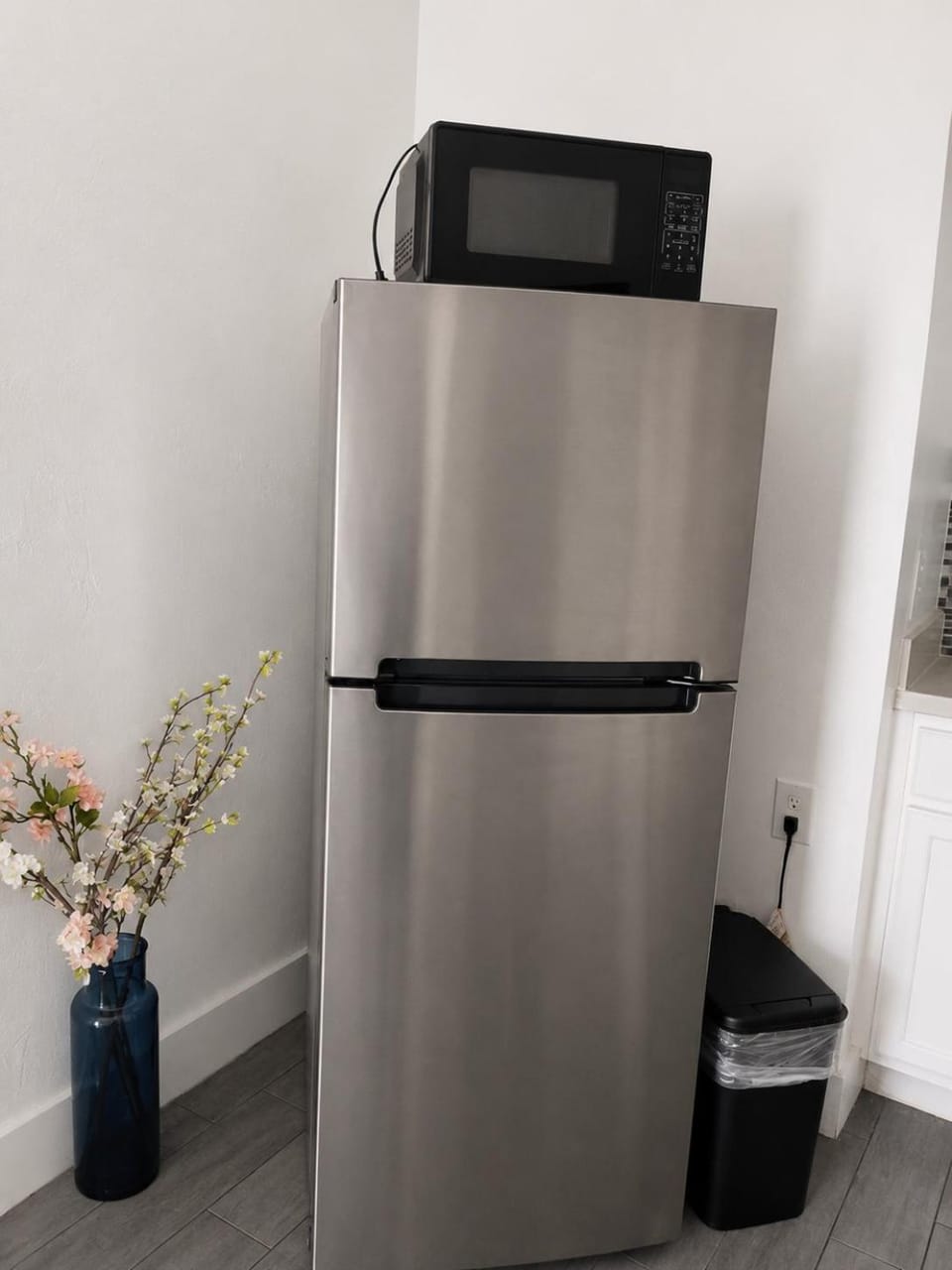Kitchen or kitchenette, microwave