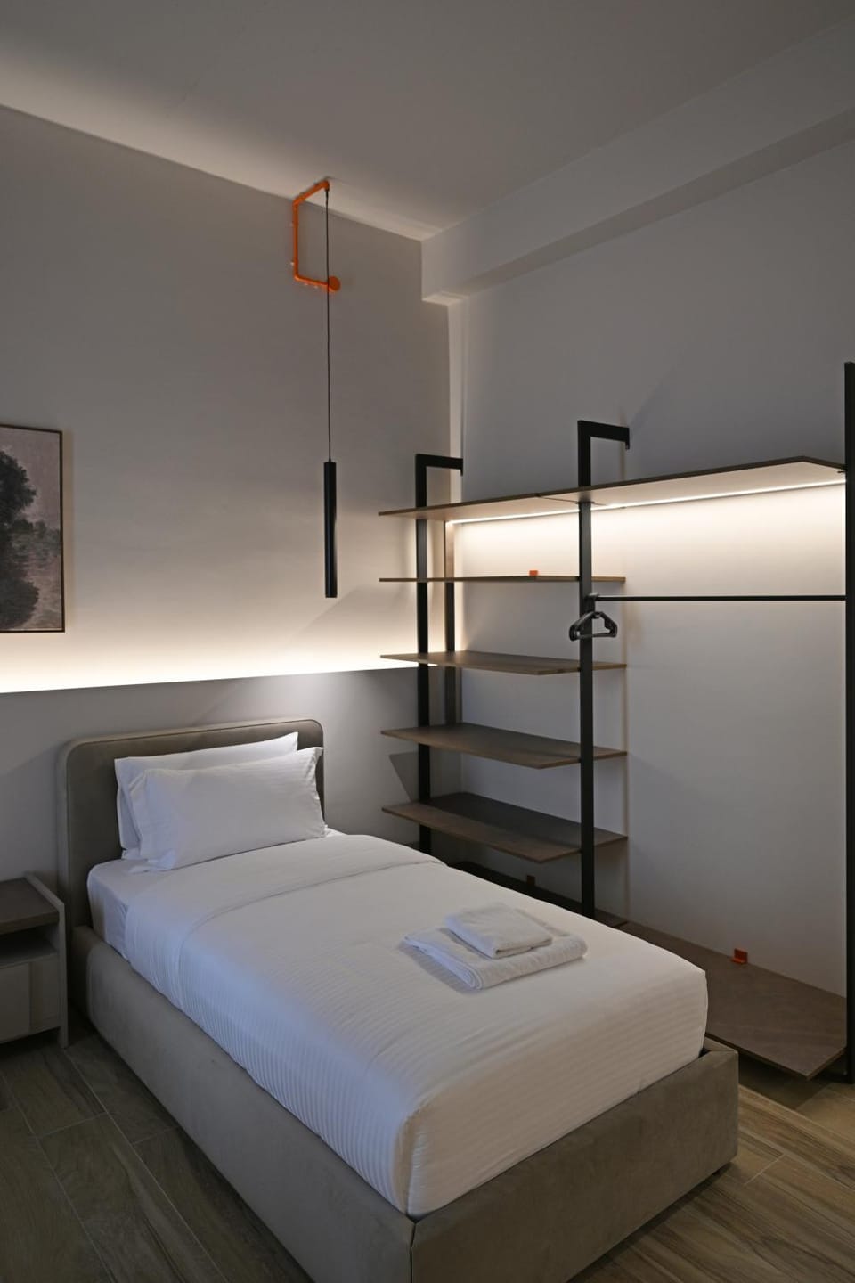 Bed, wardrobe